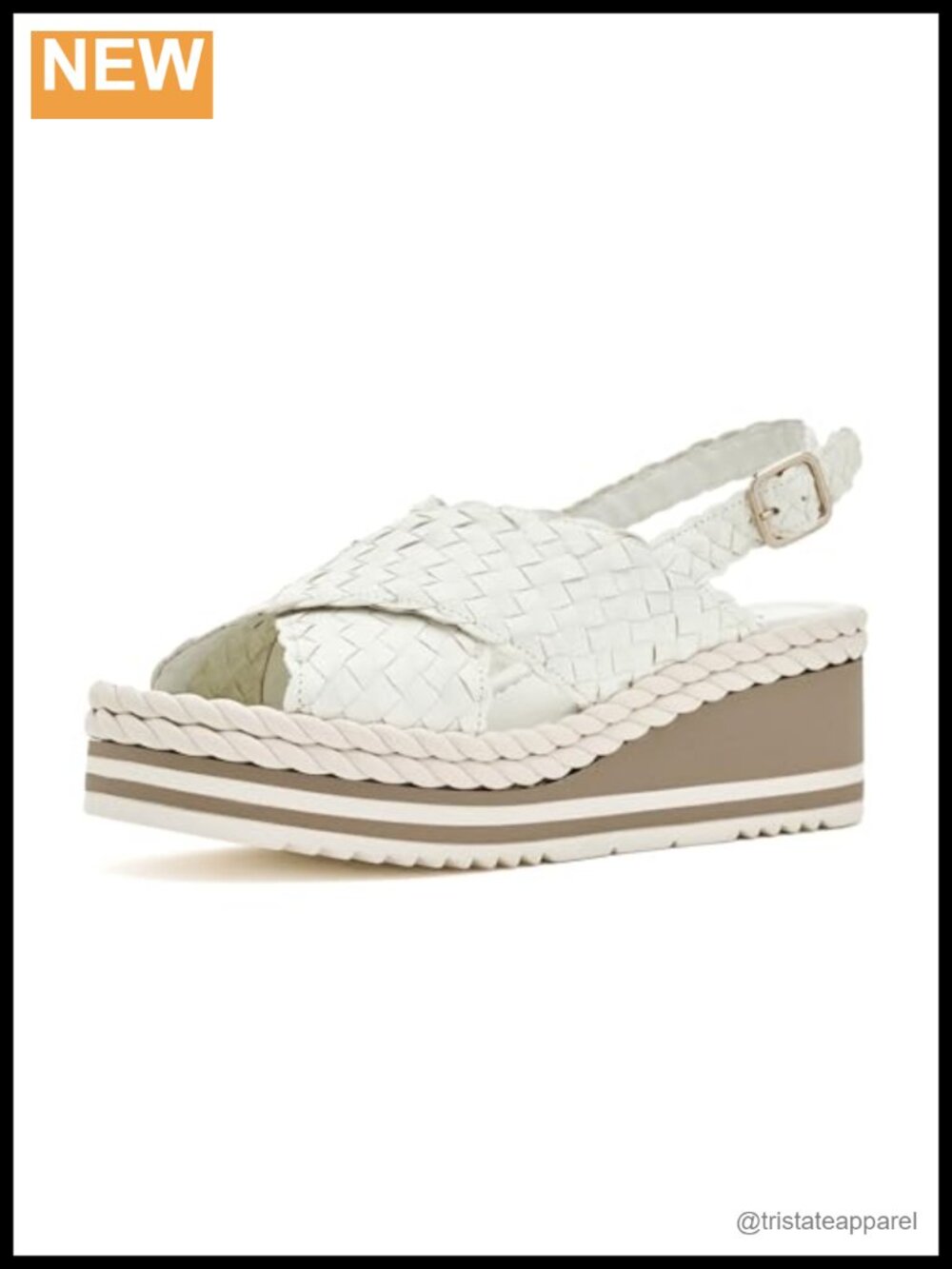 Leather Waterproof Slingback Wedge Sandal with Braided Buckle